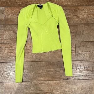Express Neon Lime Ribbed Long-Sleeve Crop Top